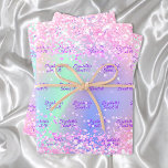 Pink purple holographic name confetti Sweet 16 Wrapping Paper Sheet<br><div class="desc">For a feminine and glamourous Sweet 16,  16th birthday.  A rainbow,  unicorn holographic background in pink,  purple and mint green with blush pink confetti. Personalize and add a date,  name and age.  The name is written with a trendy hand lettered style script.</div>