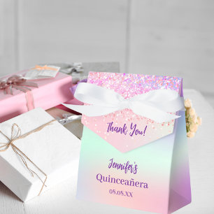 Pink purple holographic Quinceañera Favor Box
