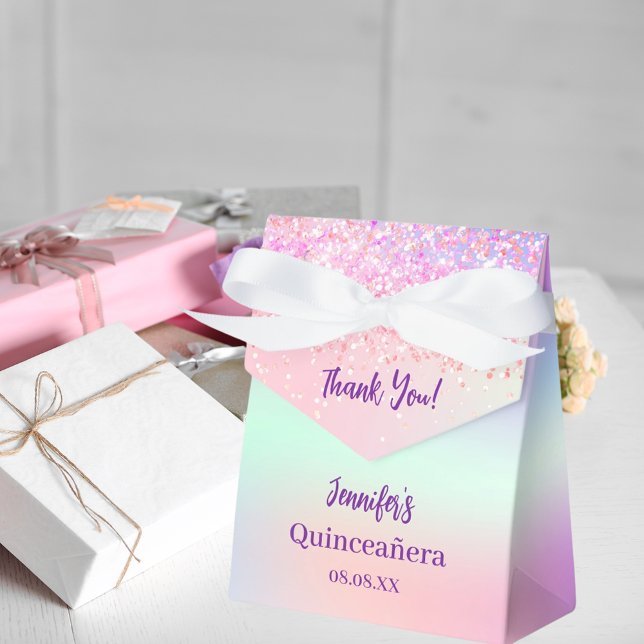 Pink purple holographic Quinceañera Favor Box (Creator Uploaded)