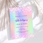 Pink purple holographic sparkles 18th birthday invitation<br><div class="desc">A girly and feminine 18th birthday party invitation. On front: A rainbow,  holographic coloured background in purple,  pink,  mint green.  Decorated with blush pink sparkles.  Personalize and add a name and party details. The name is written with a hand lettered style script,   purple coloured letters.</div>