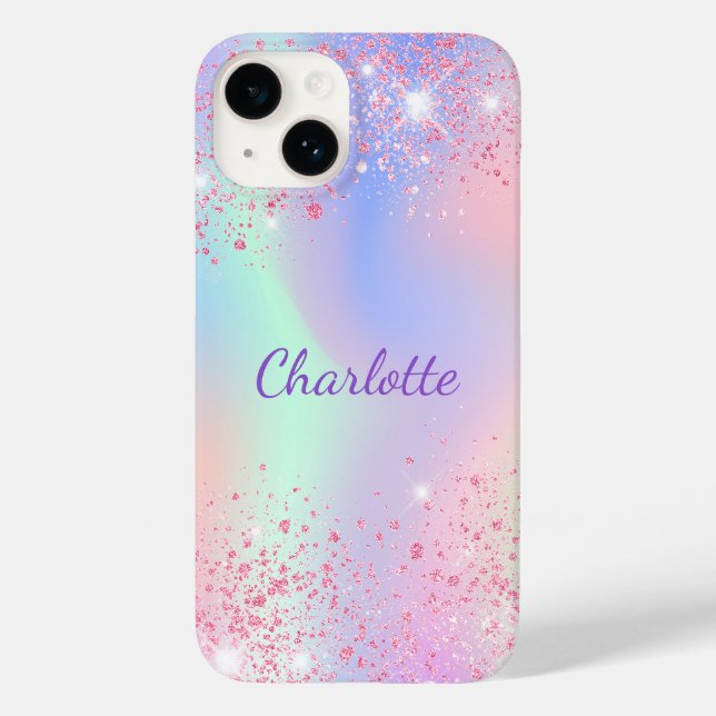 Pink purple holographic sparkles name Case-Mate iPhone case (Back)