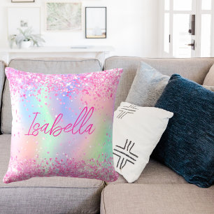 Pink purple holographic throw pillow