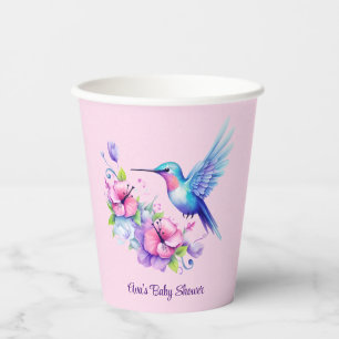 Pink & Purple Hummingbird Floral Girl Baby Shower Paper Cups