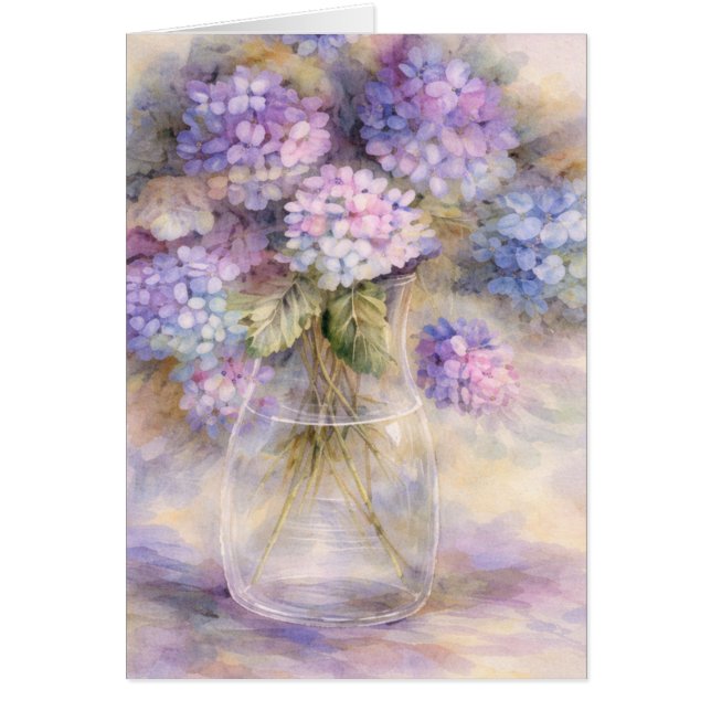 Pink Purple Hydrangea Flowers Greeting Card (Front)
