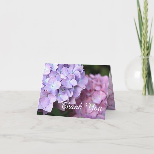 © Pink & Purple Hydrangeas Wedding Thank You Card (Front)