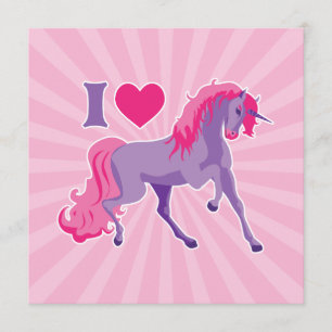 Pink & Purple I Heart Love Unicorns Invitation