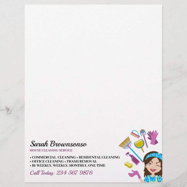 Pink Purple Janitorial Brand for Cleaning Letterhead (Front)