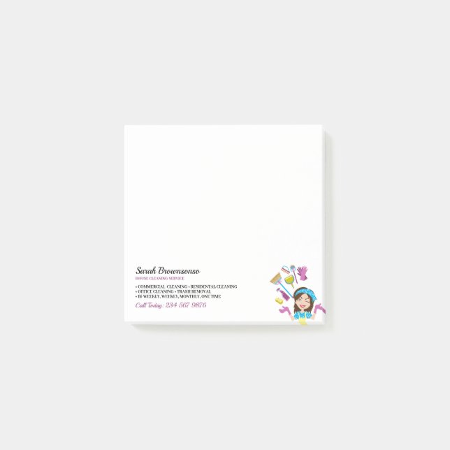 Pink Purple Janitorial Branding Cleaning Post-it Notes (Front)