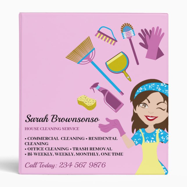 Pink Purple Janitorial Cartoon House Branding Binder (Front)