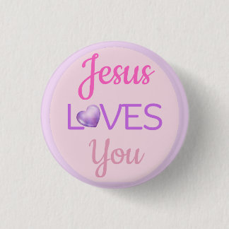 Pink Purple Jesus Loves You Quote Magnet 1 Inch Round Button
