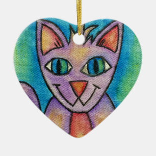 Pink Purple Kitty Cat Ceramic Ornament