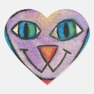 Pink Purple Kitty Cat Heart Sticker