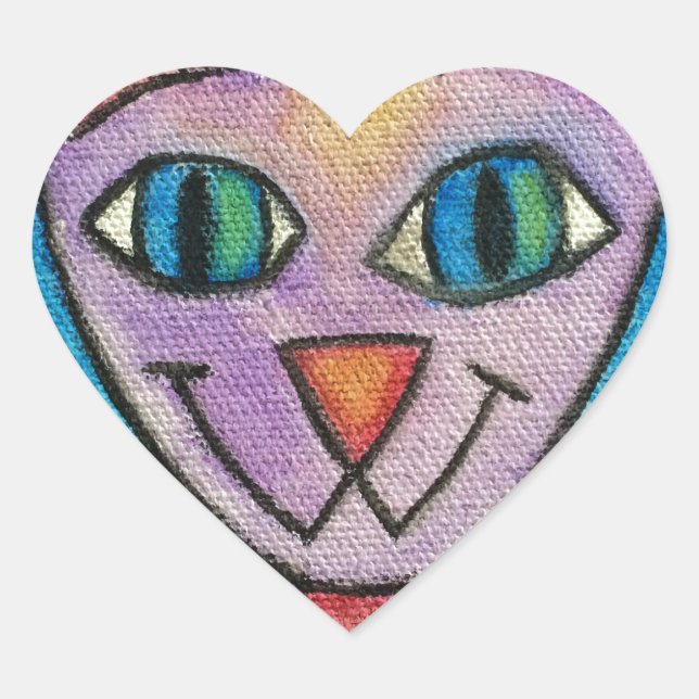 Pink Purple Kitty Cat Heart Sticker (Front)