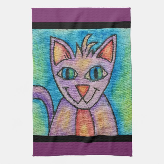 Pink Purple Kitty Cat Kitchen Towel (Vertical)