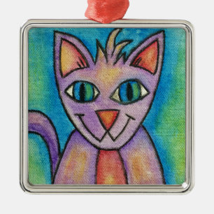Pink Purple Kitty Cat Metal Ornament