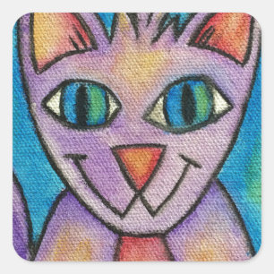 Pink Purple Kitty Cat Square Sticker