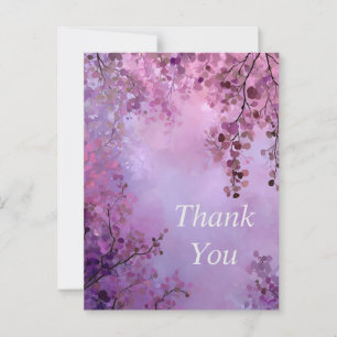 Pink & Purple Leaves Light Purple Thank You Card