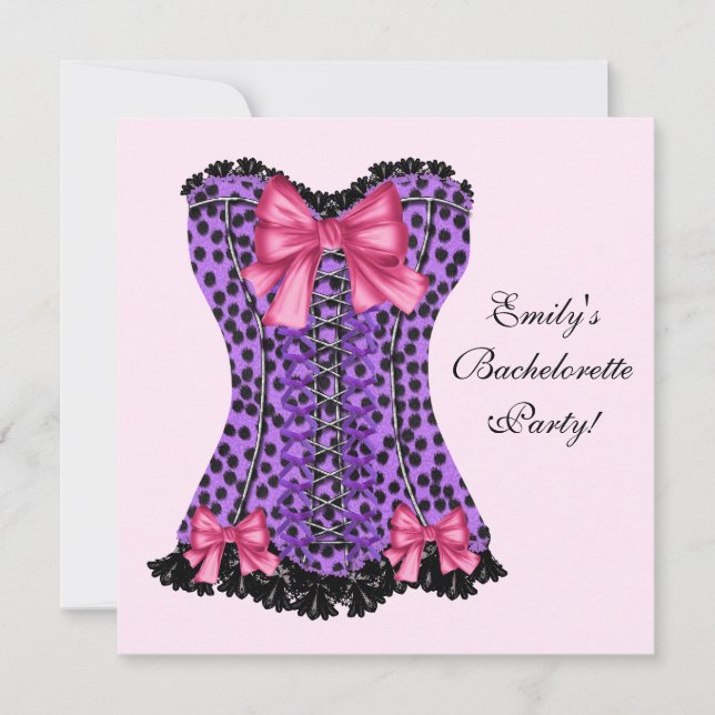Pink & Purple Leopard Corset Purple Bachelorette P Invitation (Front)