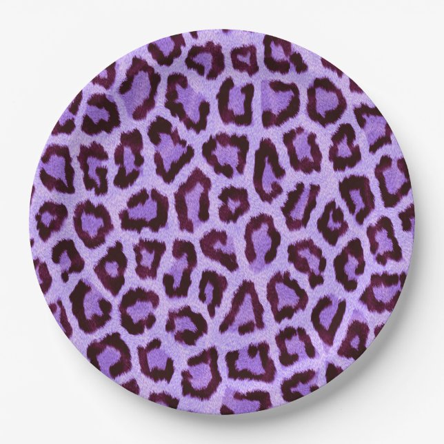 Pink Purple Leopard Fur Spots Pattern Paper Plate (Front)
