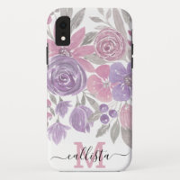 Pink Purple Light Sage Green Floral Watercolor
