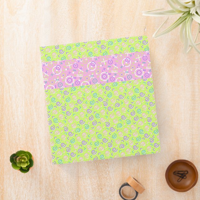 PINK PURPLE LIME GREEN RETRO PATTERNS BINDER (In Situ)