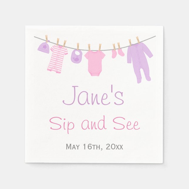 Pink & Purple Little Clothes Baby Sip and See Napkin (Front)