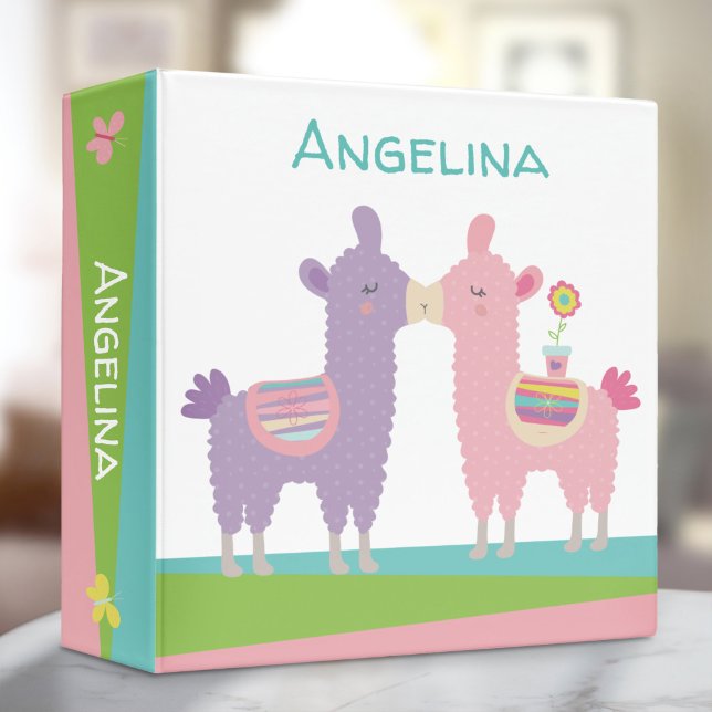 Pink purple llamas name cute cool girly school binder (Creator Uploaded)