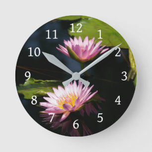 Pink Purple Lotus Waterlilies Round Clock