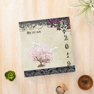 Pink Purple Love Dove Girly Girl Damask Pink Tree Binder
