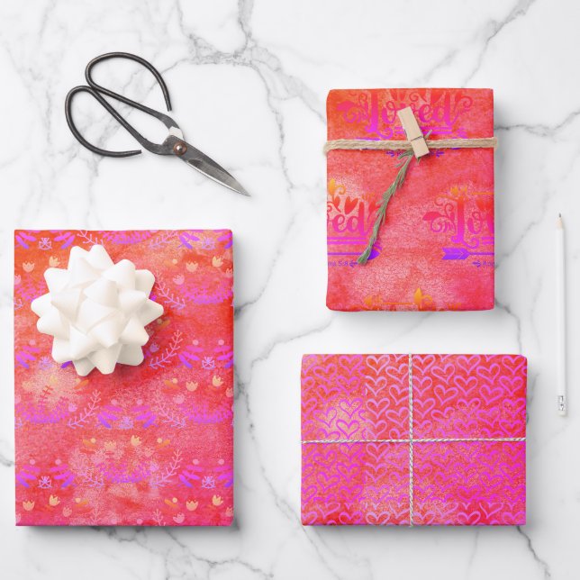 pink purple loved Romans 5:8 Wrapping Paper Sheets (Front)