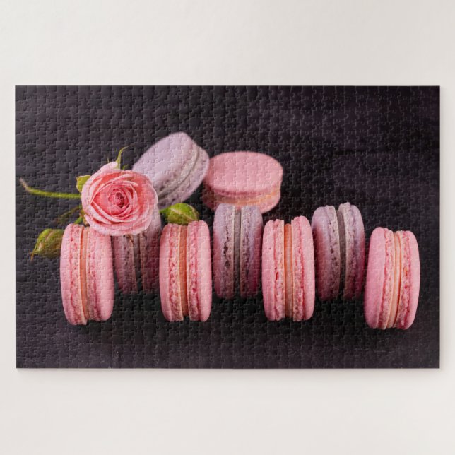 Pink Purple Macarons Flower Rose Sweet Food French Jigsaw Puzzle (Horizontal)