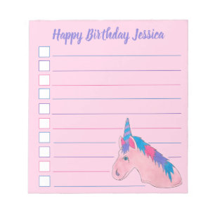 Pink Purple Magical Horse Unicorn Birthday Party Notepad