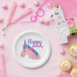 Pink Purple Magical Horse Unicorn Birthday Party Paper Plate
