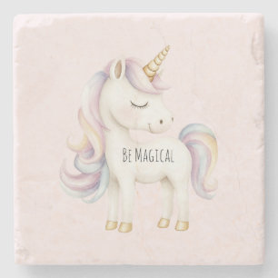 Pink Purple Magical Unicorn Stone Coaster
