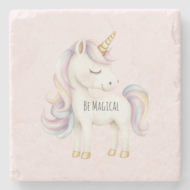 Pink Purple Magical Unicorn Stone Coaster (Front)