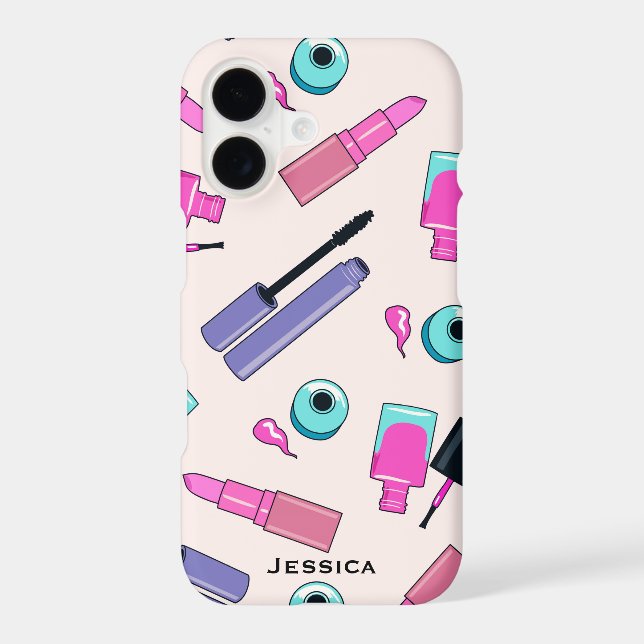 Pink Purple Make Up Cosmetics Pattern Personalised (Back)