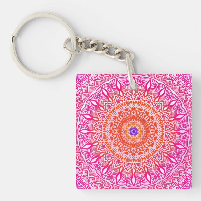 Pink purple Mandala Keychain (Front)