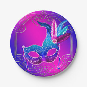 Pink Purple Masquerade Party Paper Plate