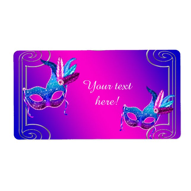 Pink Purple Masquerade Party Water Bottle Labels (Front)