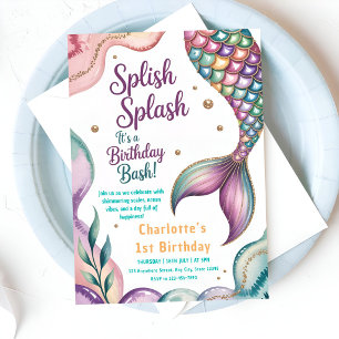 Pink Purple Mermaid Birthday Invitation