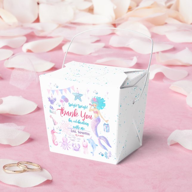 Pink Purple Mermaid Girl 1st Birthday Thank You Favor Box (Wedding)