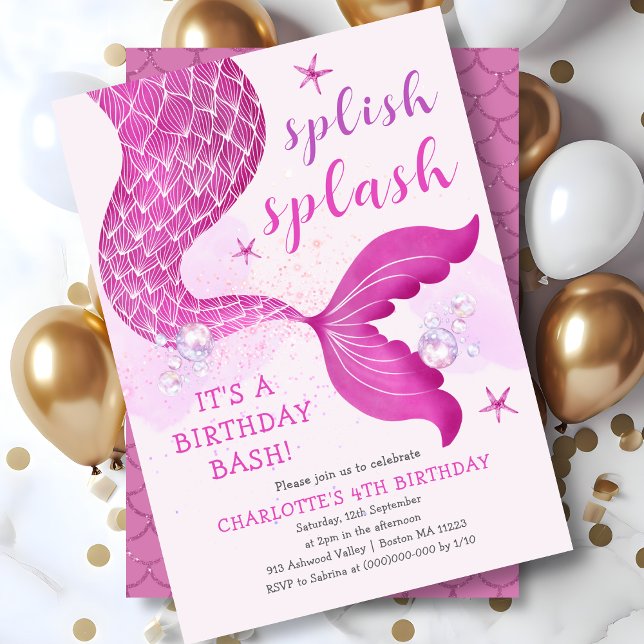 Pink Purple Mermaid Tail Birthday  Invitation (Creator Uploaded)