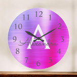 Pink Purple Metallic Monogram Name & Initial Large Clock<br><div class="desc">Pink and Purple Ombre Pastel faux Metallic Monogram Name and Initial Serving Wall Clock. The Wall Clock makes the perfect gift for someone who loves Pink and Purple stainless steel.</div>