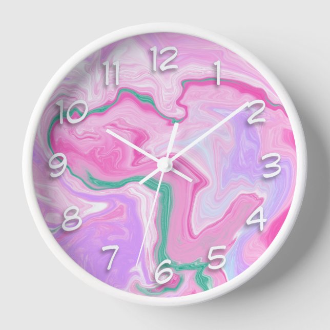 Pink, Purple, Mint Green Marble Art Clock (Front)