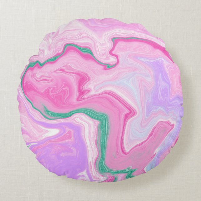 Pink, Purple, Mint Green Marble Art   Round Pillow (Front)