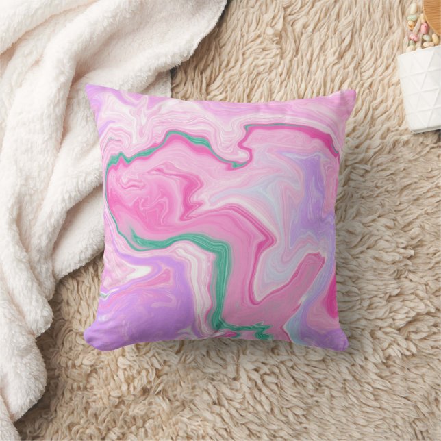 Pink, Purple, Mint Green Marble Art Throw Pillow (Blanket)