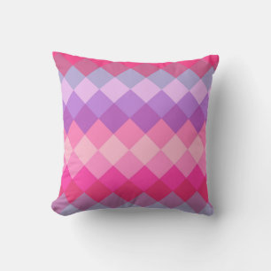 Pink & Purple Mosaic Diamond Geometric Pattern Throw Pillow