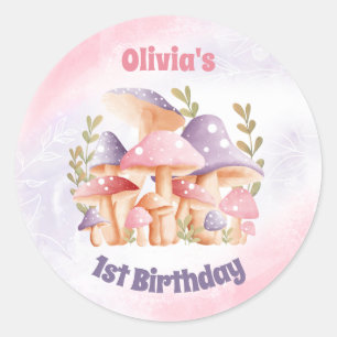 Pink Purple Mushrooms Fall 1st Birthday Stickers