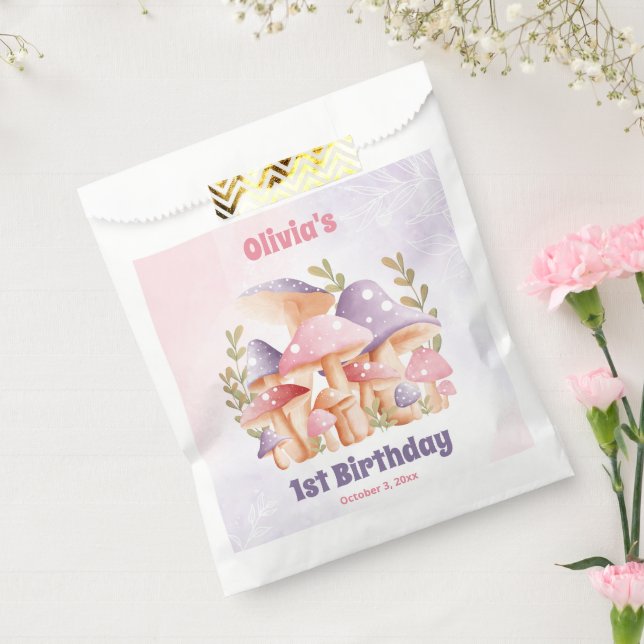 Pink Purple Mushrooms Fall Birthday Favour Bags (Sealed)
