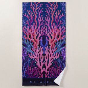 Pink & Purple Ocean Coral Personalized Beach Towel